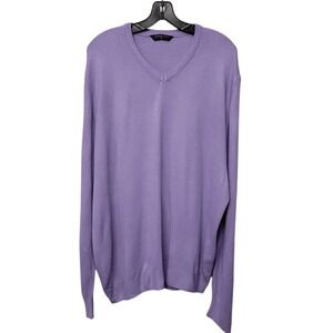 Men XL Cashmere Blend Sweater Purple V Neck Merino Wool Lightweight Quiet Luxury